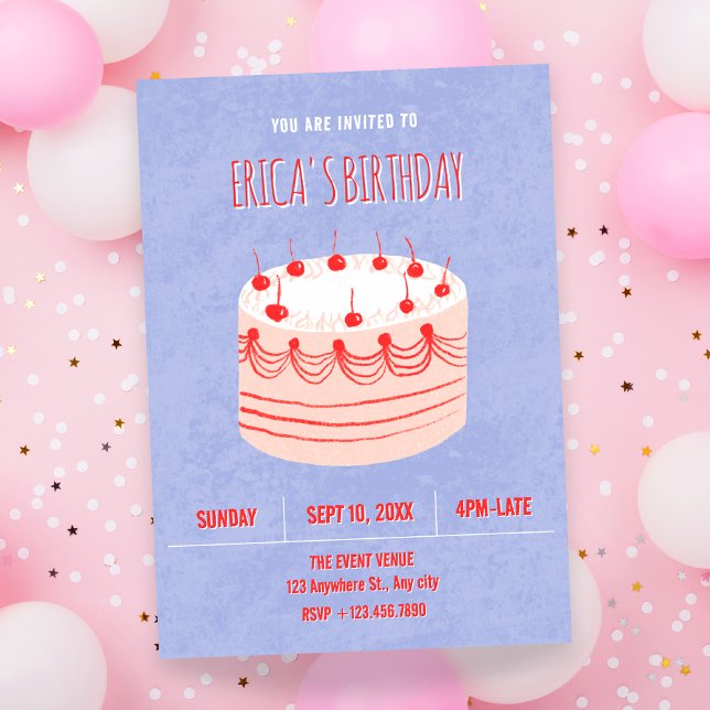 Convites Bolo de aniversário com letra bonita (Criador carregado)