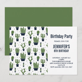Convites Bolo de Aniversário com Padrão de Cactos Verdes Fo