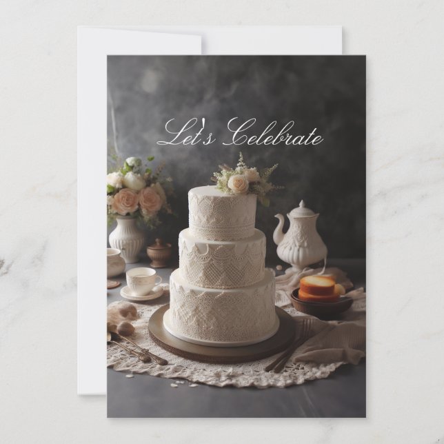 CONVITES BOLO DE ANIVERSÁRIO COM TOPO FLORAL DE RENDAS ELEG (Frente)