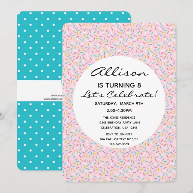 Convites Bolo de Aniversário da Cupcake Sprikle (Frente/Verso)