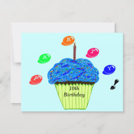 Convites Bolo de Aniversário de 10 Anos com Cupcakes Azuis
