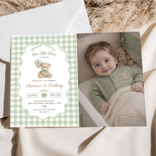 Convites Bolo de Aniversário de 1 Ano Urso de Pelúcia Xadre