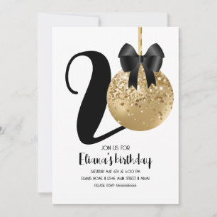 Convites Bolo de Aniversário de 20 Anos Pop Gold Black
