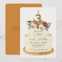 Convites Bolo de aniversário de 3 anos de outono de Laranja