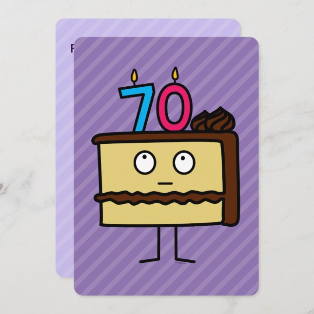 Convites Bolo de aniversário de 70 com velas (Frente/Verso)
