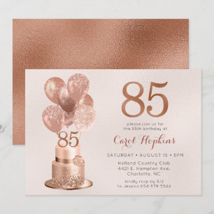 Convites Bolo de Aniversário de 85 Anos em Dourado Rosa