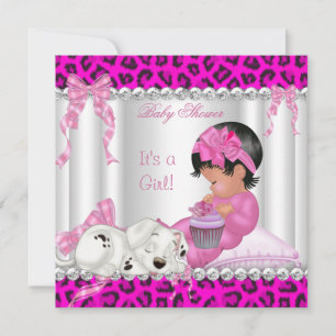 Convites Bolo de Aniversário de Bebê Menina Leopardo Rosa 2