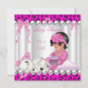 Convites Bolo de aniversário de bebê menina leopardo rosa f