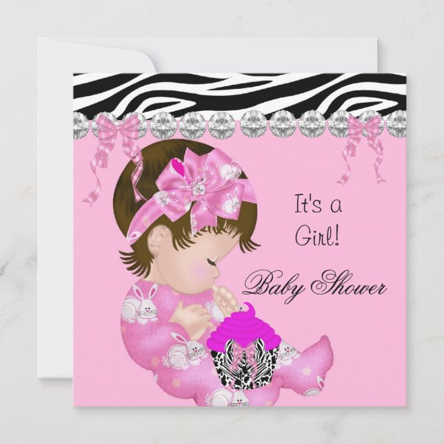 Convites Bolo de aniversário de bebê menina zebra rosa 3 (Frente)