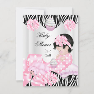 Convites Bolo de Aniversário de Bebê Menina Zebra Rosa Fofa