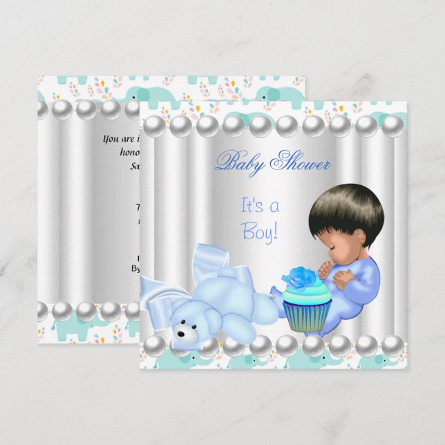 Convites Bolo de aniversário de bebê menino azul fofo (Frente/Verso)