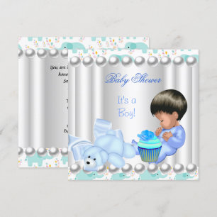 Convites Bolo de aniversário de bebê menino azul fofo