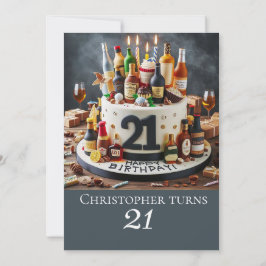 Convites BOLO DE ANIVERSÁRIO DE bebendo, CELEBRAÇÃO DE 21 r