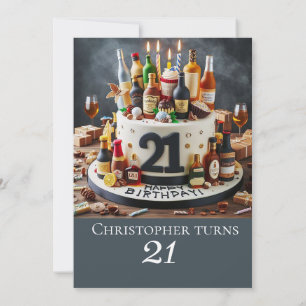 Convites BOLO DE ANIVERSÁRIO DE bebendo, CELEBRAÇÃO DE 21 r