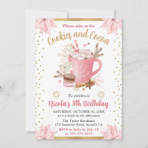 Convites Bolo de Aniversário de Cookies de Inverno Rosa Aqu