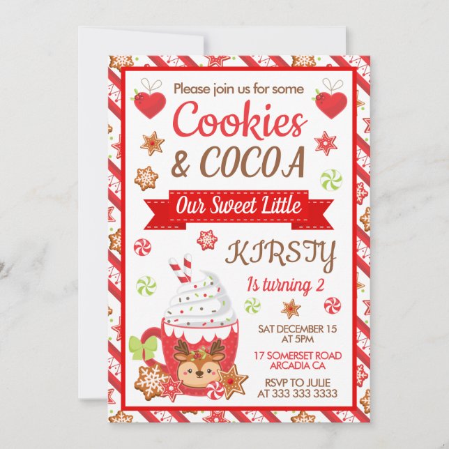 Convites Bolo de Aniversário de Cookies de Natal e Cacau Fo (Frente)