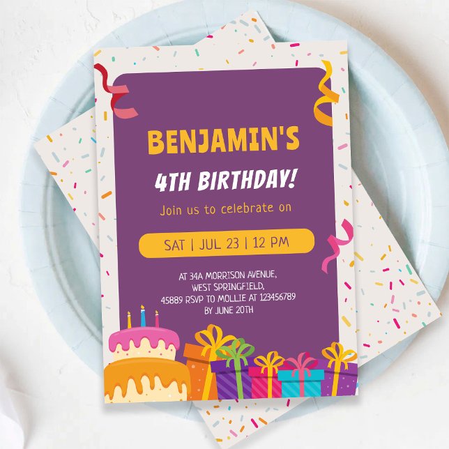 Convites Bolo De Aniversário De Crianças E Presentes Design (Criador carregado)