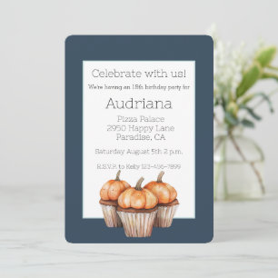 Convites Bolo de Aniversário de Cupcakes de Abóboras Laranj
