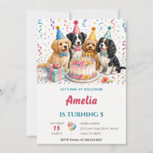 Convites Bolo de Aniversário de Festa de Cachorrinhos em Aq