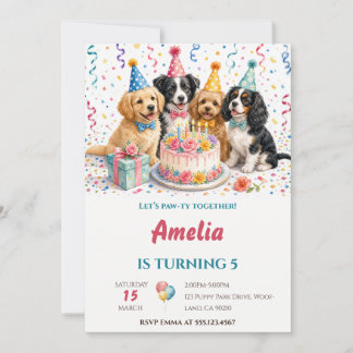 Convites Bolo de Aniversário de Festa de Cachorrinhos em Aq