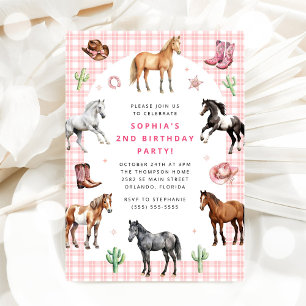 Convites Bolo de Aniversário de Menina Cowgirl com Cavalo P
