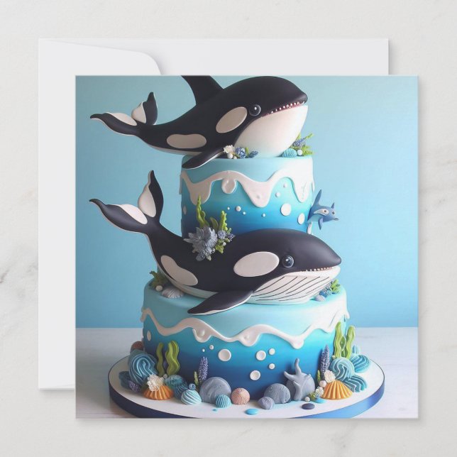CONVITES BOLO DE ANIVERSÁRIO DE ORCA PRETO E BRANCO (Frente)