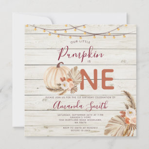 Convites Bolo de Aniversário de Um Ano Pumpkin Boho Pampas