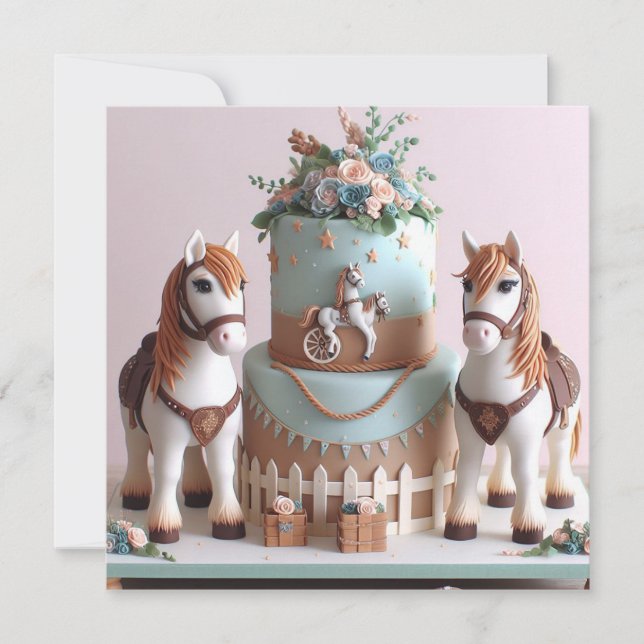 CONVITES BOLO DE ANIVERSÁRIO DECORADO COM PÔNEIS PARA CRIAN (Frente)