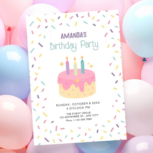 Convites Bolo de aniversário divertido e colorido (Criador carregado)