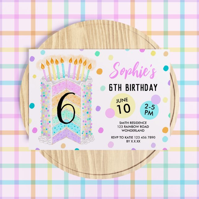 Convites Bolo de aniversário do Rainbow (Rainbow-Themed Birthday Invitation)