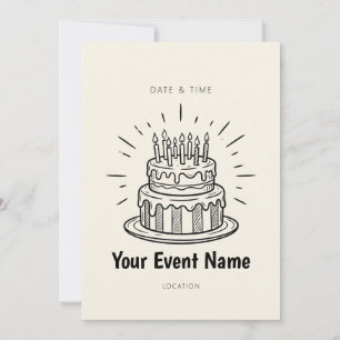 Convites Bolo de Aniversário em Camadas com Arte Linear