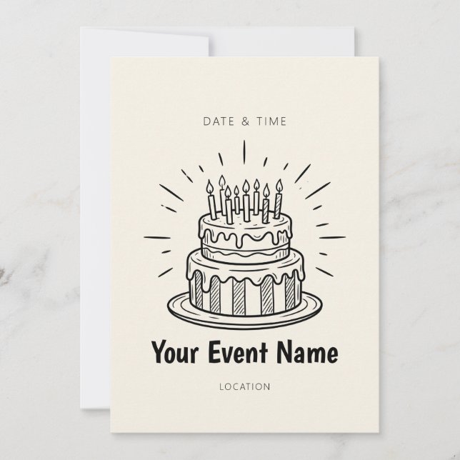 Convites Bolo de Aniversário em Camadas com Arte Linear (Frente)