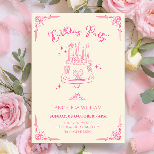 Convites Bolo de aniversário fofo rosa