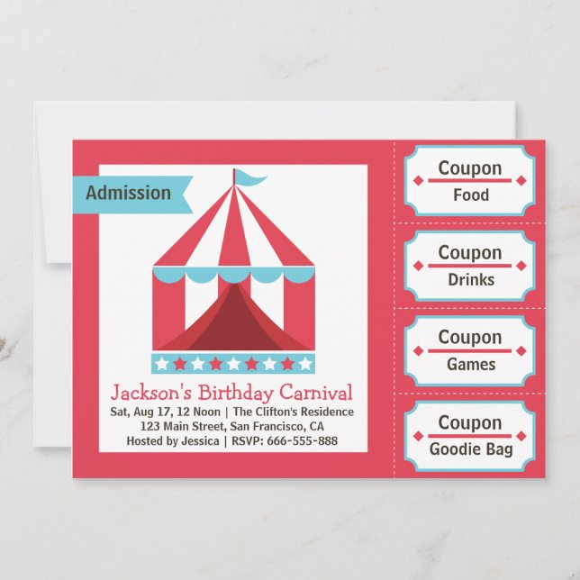 Convites Bolo de Aniversário Infantil - Bilhete de Admissão (Frente)