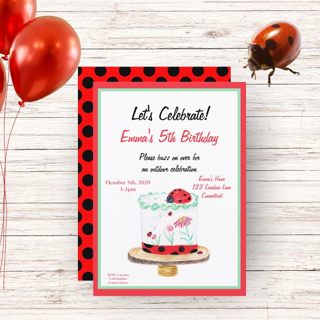 Convites Bolo de Aniversário Joaninha Aquarela (Criador carregado)
