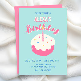 Convites Bolo de aniversário rosa azul
