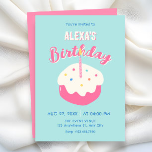Convites Bolo de aniversário rosa azul