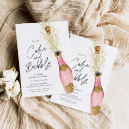 Convites Bolo de aniversário rosa e champanhe de bolha
