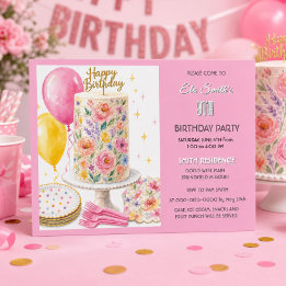 Convites Bolo de Aniversário Rosa Menina Festa Infantil