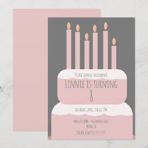 Convites Bolo de Aniversário Simples com Velas de Festa Ros