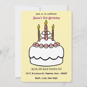 Convites Bolo de Aniversário Simples de Pastel com Velas