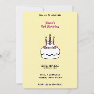 Convites Bolo de Aniversário Simples de Pastel com Velas
