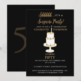 Convites Bolo de Aniversário Surpresa Preto Dourado