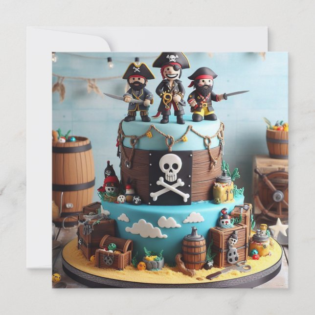 CONVITES BOLO DE ANIVERSÁRIO TEMÁTICO DE TRÊS PIRATAS DIVER (Frente)
