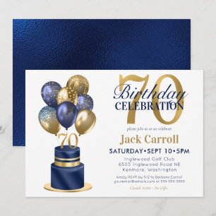 Convites Bolo de Balão Azul Marinho para 70º Aniversário