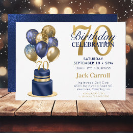 Convites Bolo de Balão Azul Marinho para 70º Aniversário