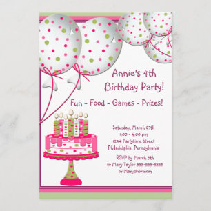 Convites Bolo de Balões Verdes Rosa Festa de Aniversário de