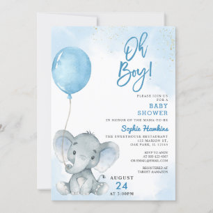 Convites Bolo de Bebê Menino Balão Azul Elefante