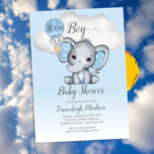 Bolo de Bebê Menino Balão de Ar Quente de Elefante