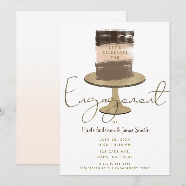 Convites Bolo de Camadas Moderno Elegante Rústico Festa de  (Frente/Verso)